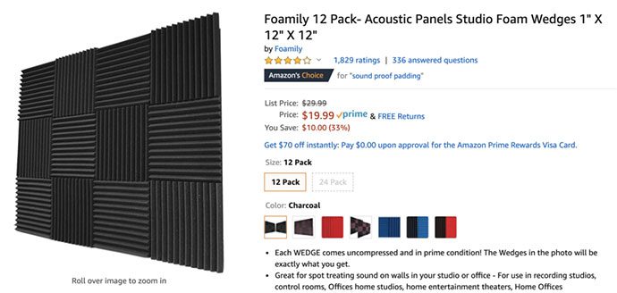 Sound absorbing foam for sale on Amazon to help with echo featured in Zoom meeting tips